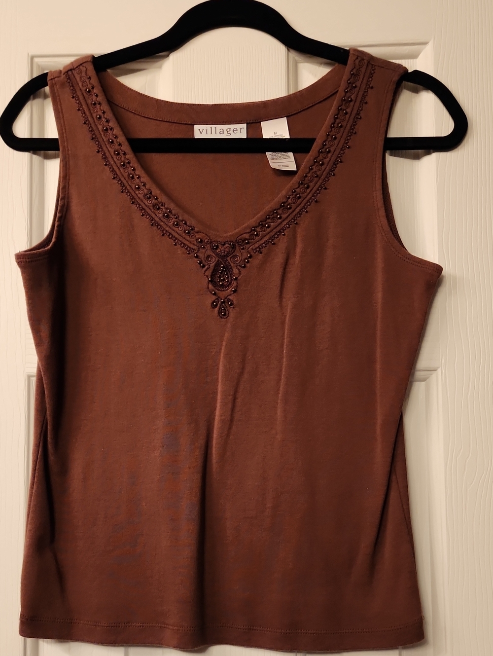 Villager Brown Beaded V-Neck Tank Top